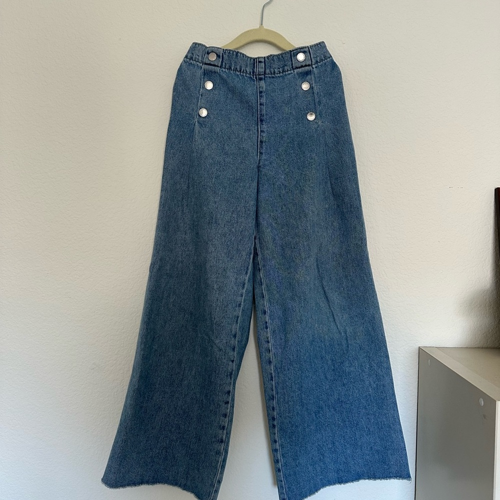 Girls Wide-Leg Denim Pants, Size 10